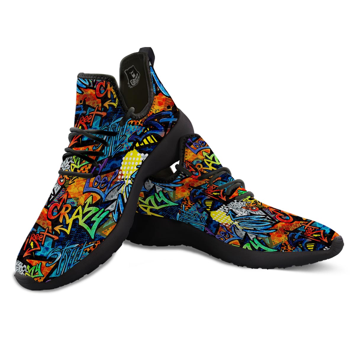 Graffiti Retro Print Pattern Black Athletic Shoes-grizzshop