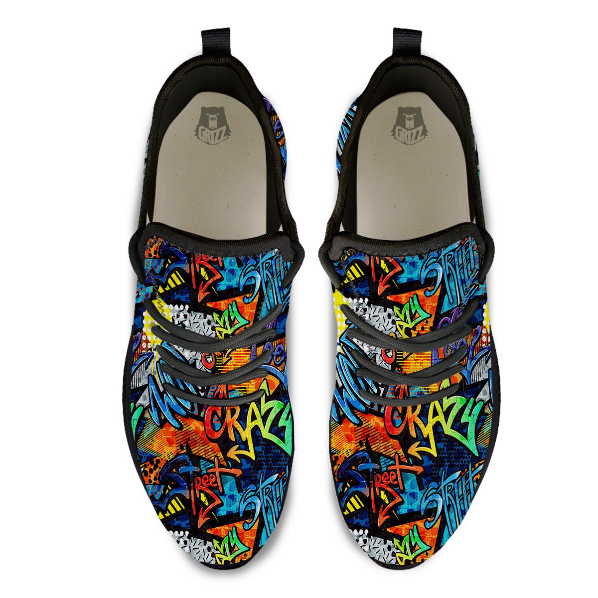 Graffiti Retro Print Pattern Black Athletic Shoes-grizzshop