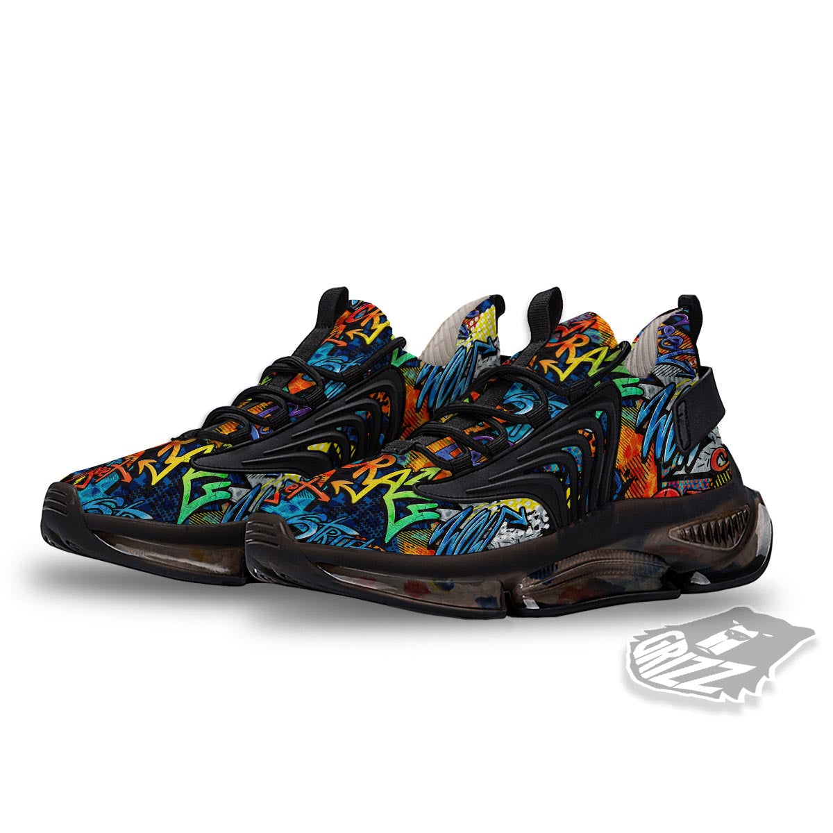 Graffiti Retro Print Pattern Black Gym Shoes-grizzshop