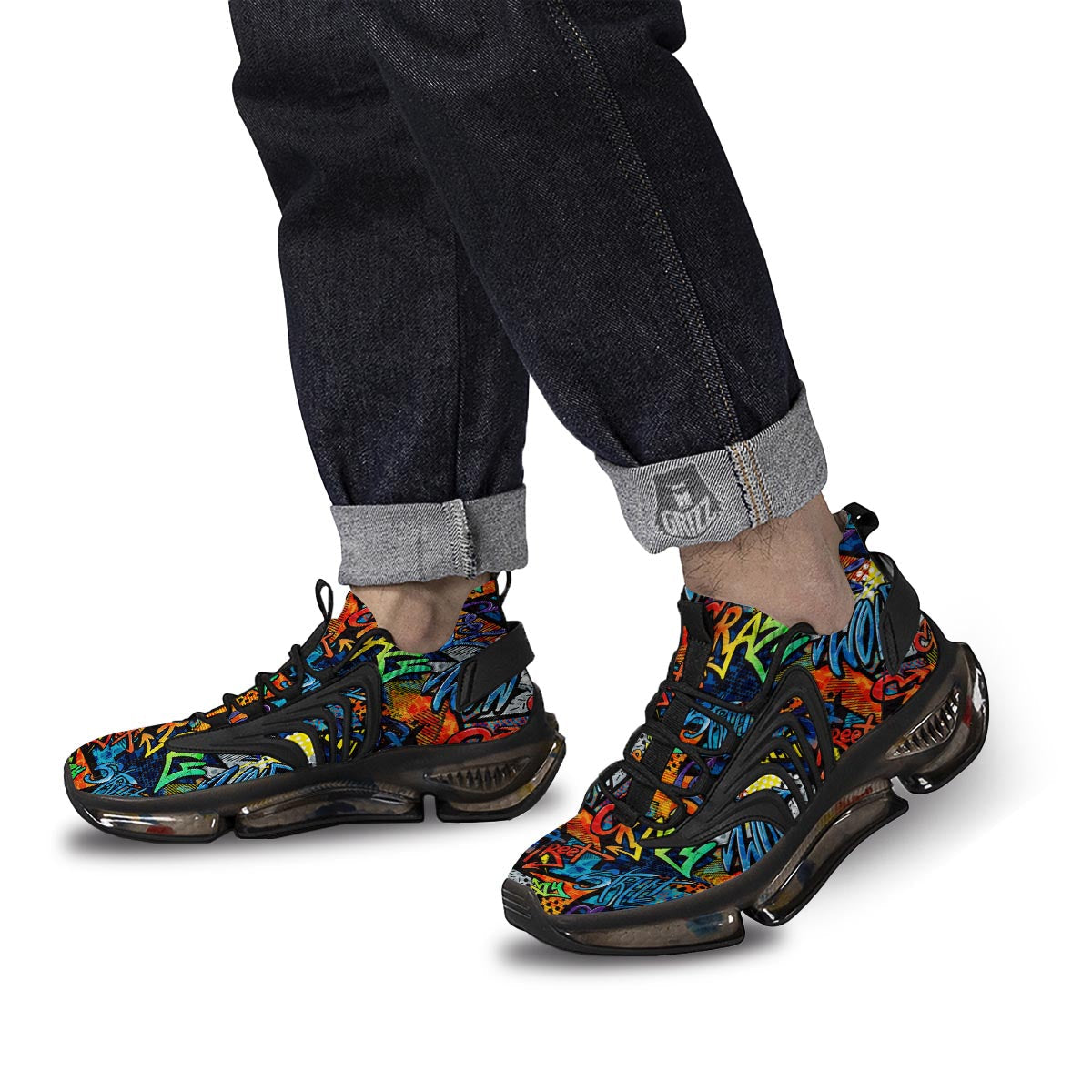 Graffiti Retro Print Pattern Black Gym Shoes-grizzshop