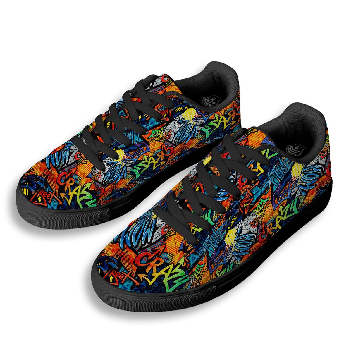 Graffiti Retro Print Pattern Black Low Top Sneakers-grizzshop