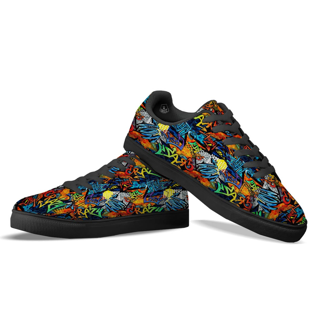 Graffiti Retro Print Pattern Black Low Top Sneakers-grizzshop