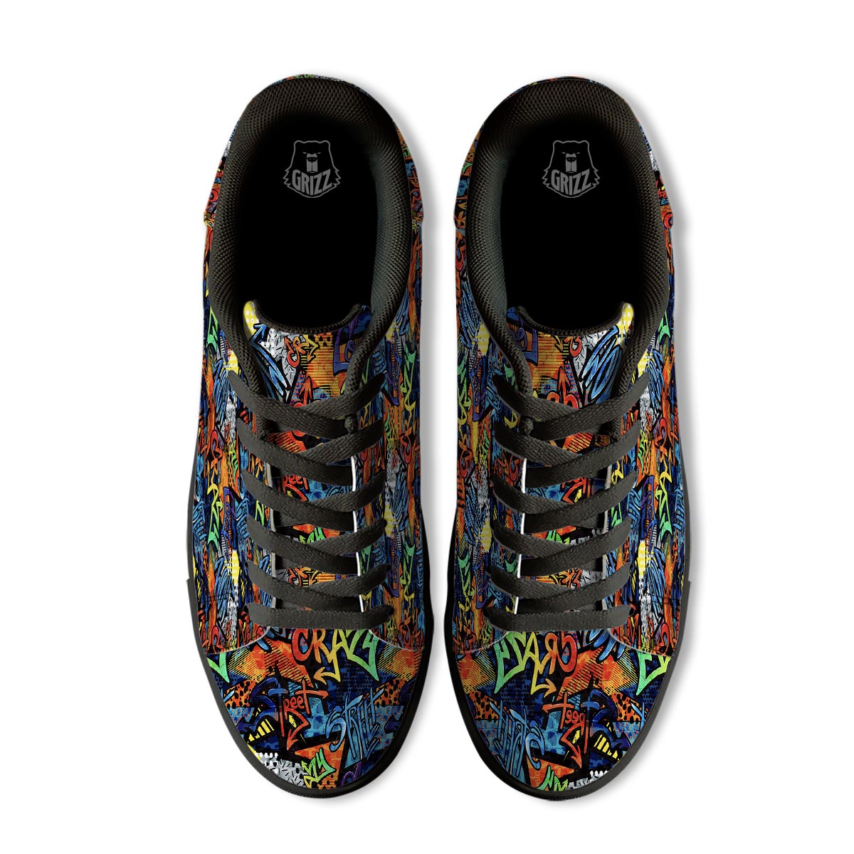 Graffiti Retro Print Pattern Black Low Top Sneakers-grizzshop