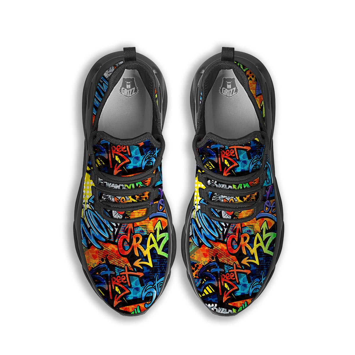Graffiti Retro Print Pattern Black Running Shoes-grizzshop