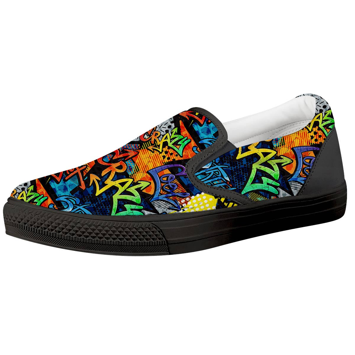 Graffiti Retro Print Pattern Black Slip On Shoes-grizzshop