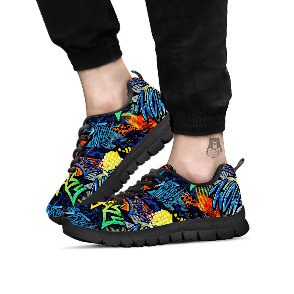 Graffiti Retro Print Pattern Black Sneaker-grizzshop