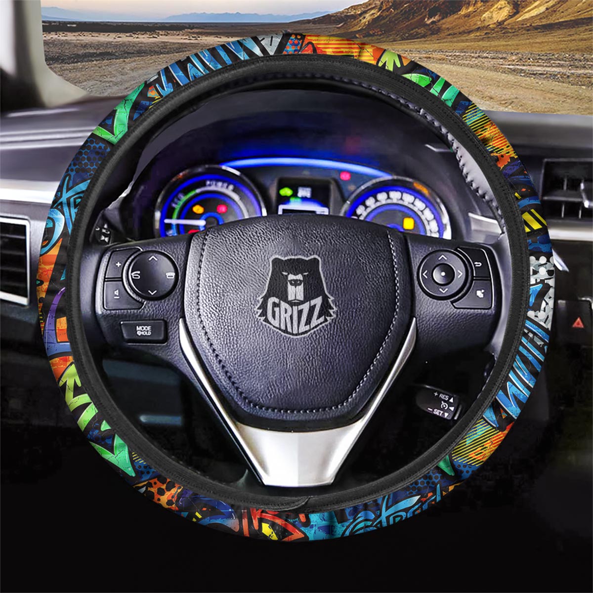 Graffiti Retro Print Pattern Car Steering Wheel Cover-grizzshop