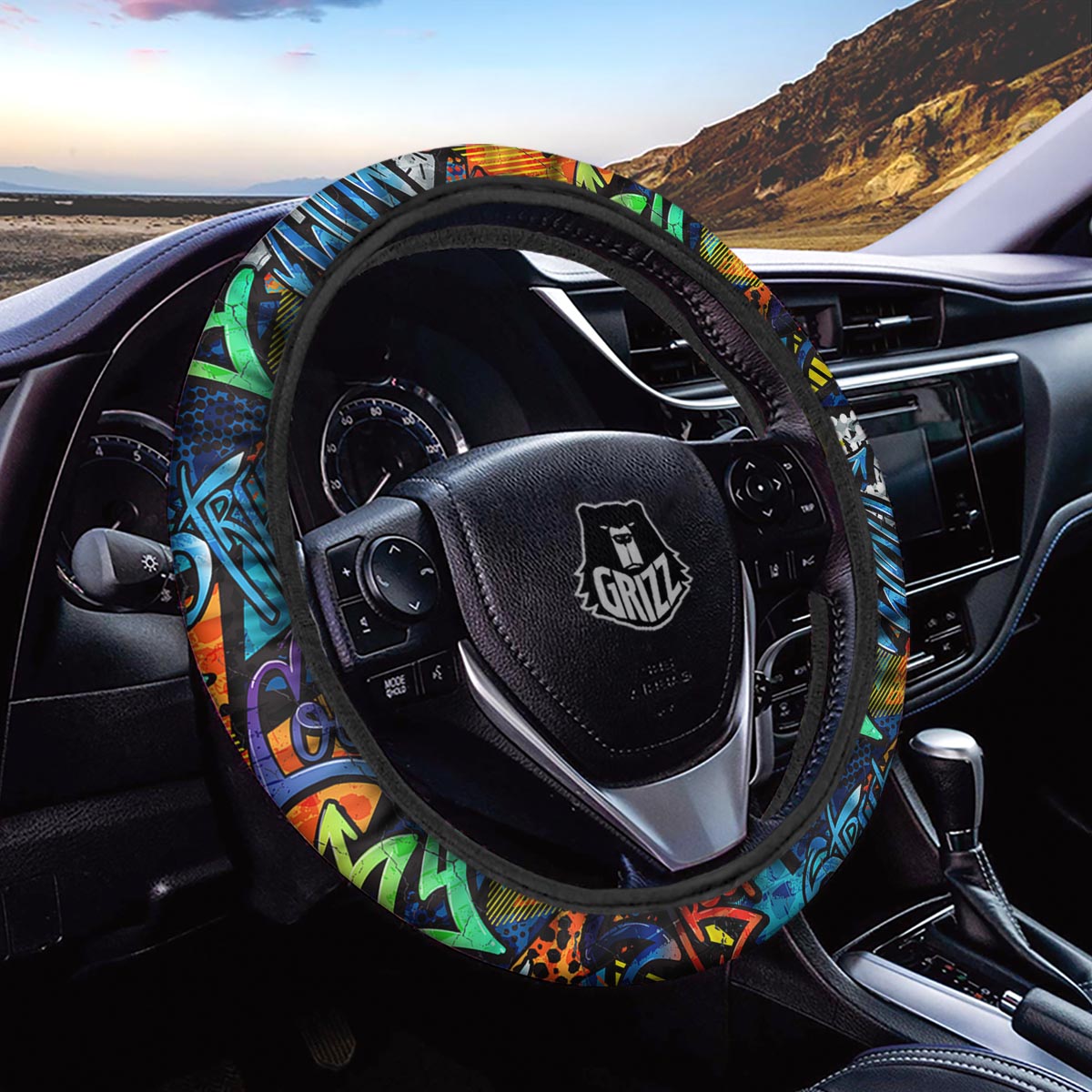 Graffiti Retro Print Pattern Car Steering Wheel Cover-grizzshop