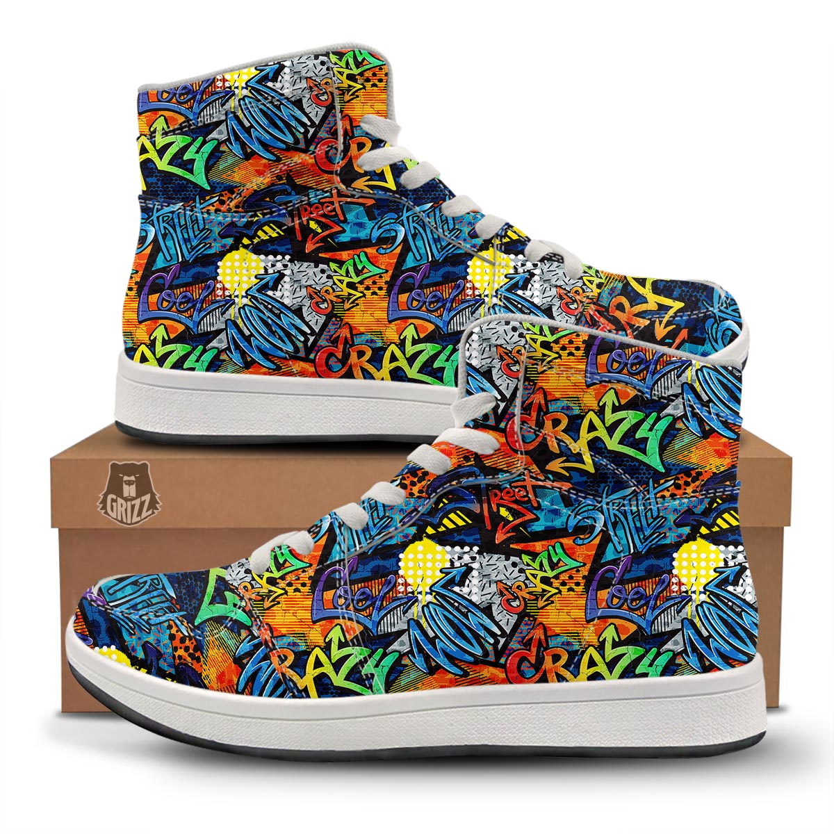 Graffiti Retro Print Pattern High Top Sneakers-grizzshop