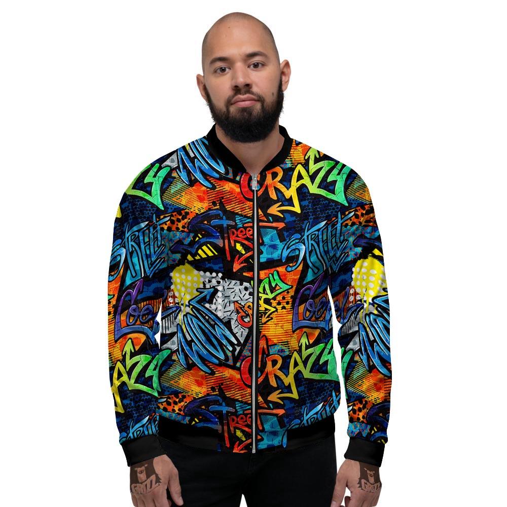 Graffiti Retro Print Pattern Men's Bomber Jacket-grizzshop