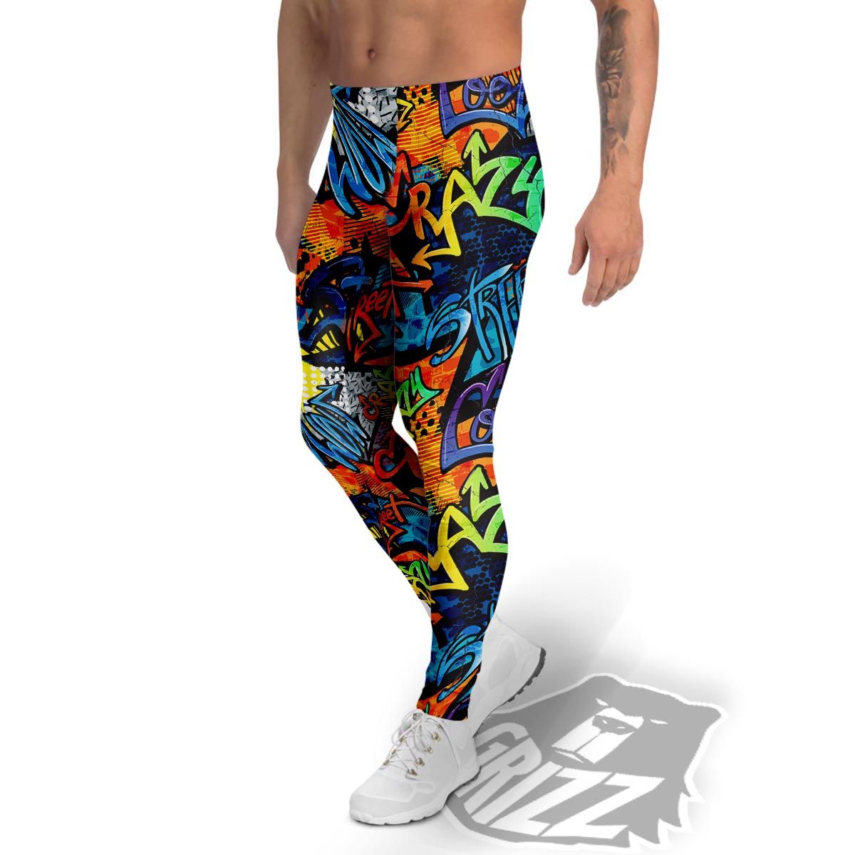 Graffiti Retro Print Pattern Men's Leggings-grizzshop