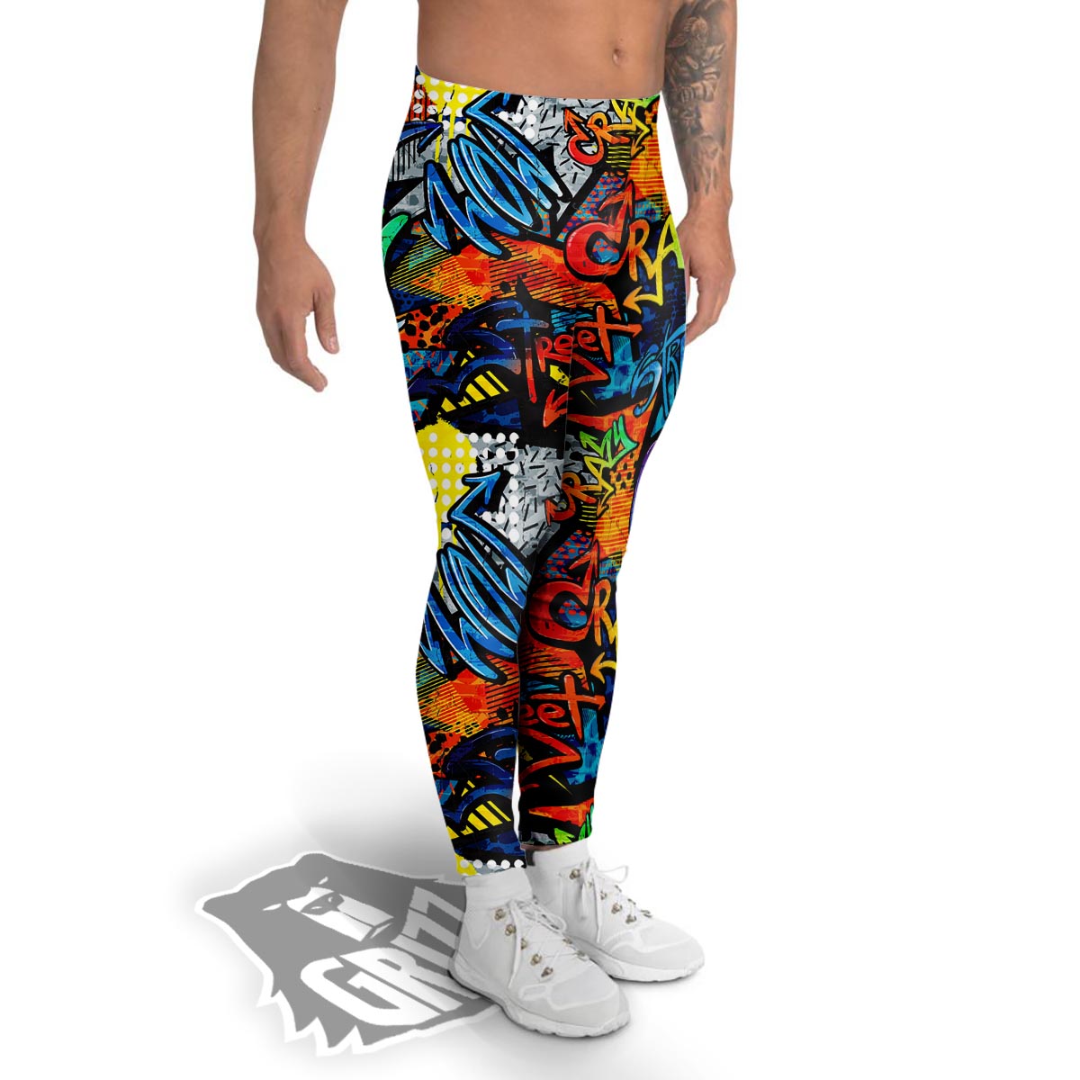Graffiti Retro Print Pattern Men's Leggings-grizzshop