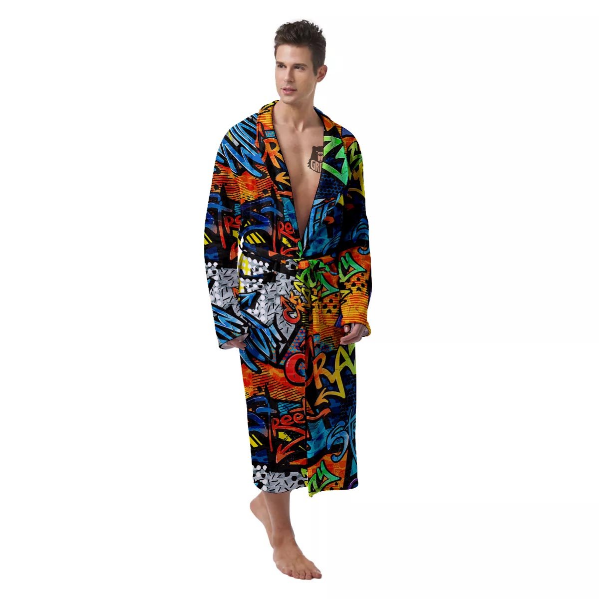 Graffiti Retro Print Pattern Men's Robe-grizzshop