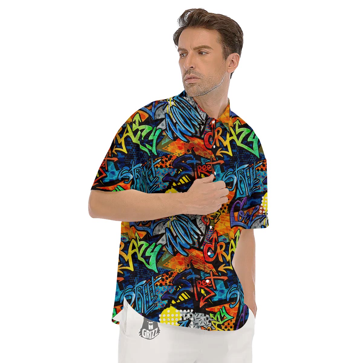 Graffiti Retro Print Pattern Men's Short Sleeve Shirts-grizzshop