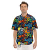 Graffiti Retro Print Pattern Men's Short Sleeve Shirts-grizzshop