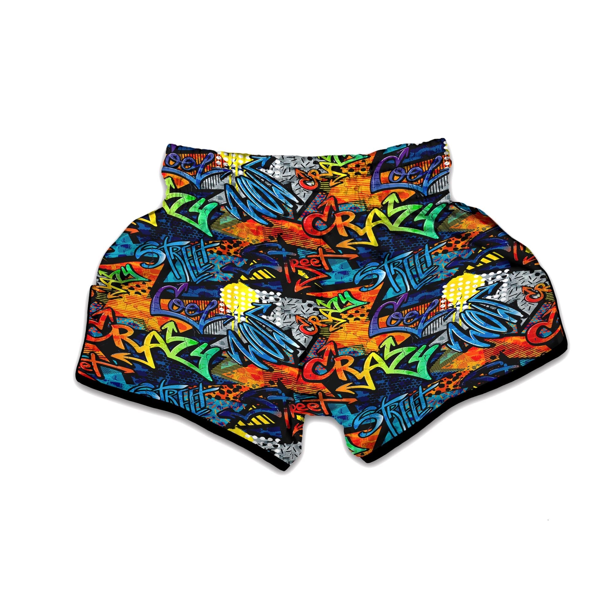 Graffiti Retro Print Pattern Muay Thai Boxing Shorts-grizzshop