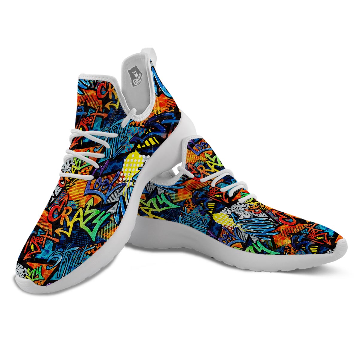 Graffiti Retro Print Pattern White Athletic Shoes-grizzshop