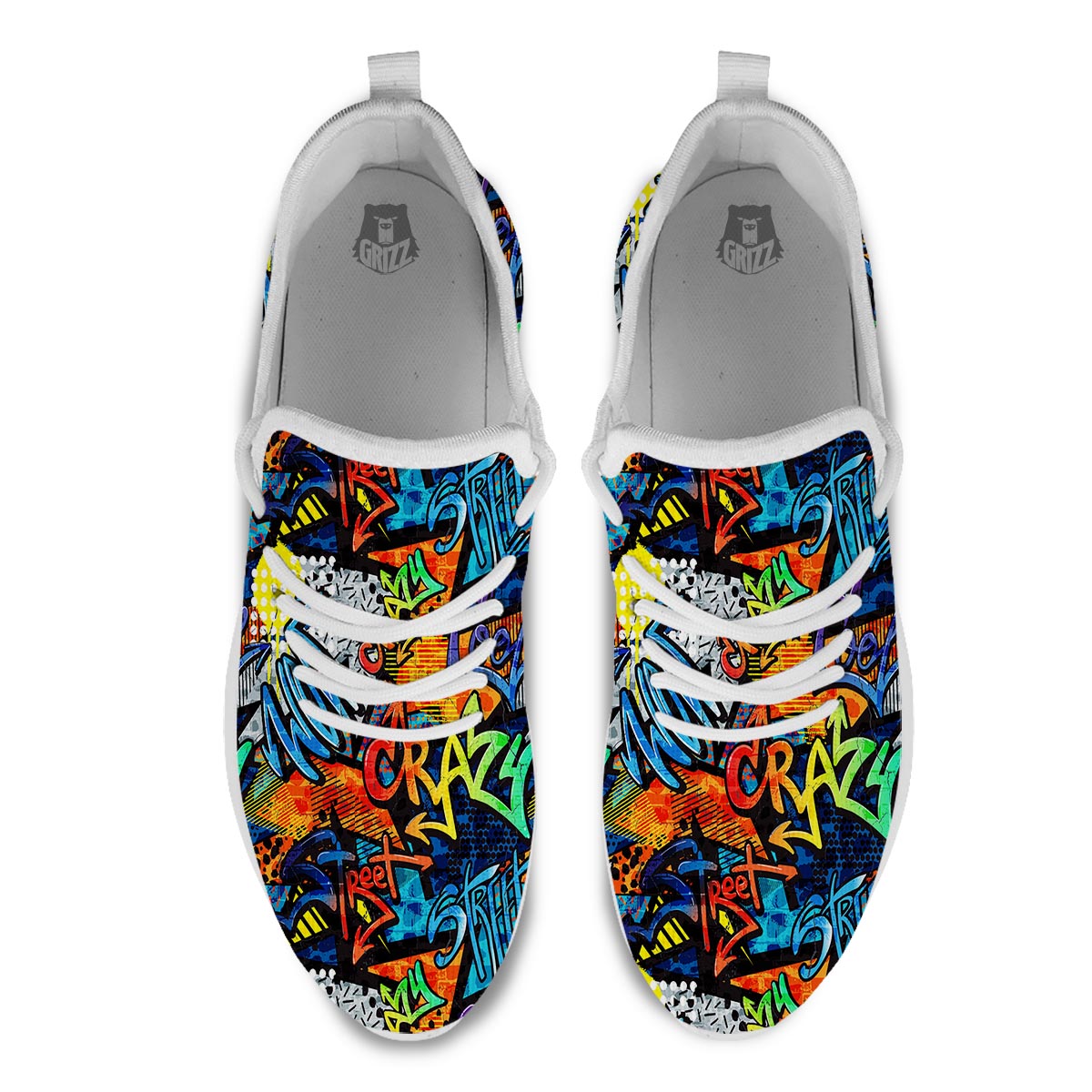 Graffiti Retro Print Pattern White Athletic Shoes-grizzshop