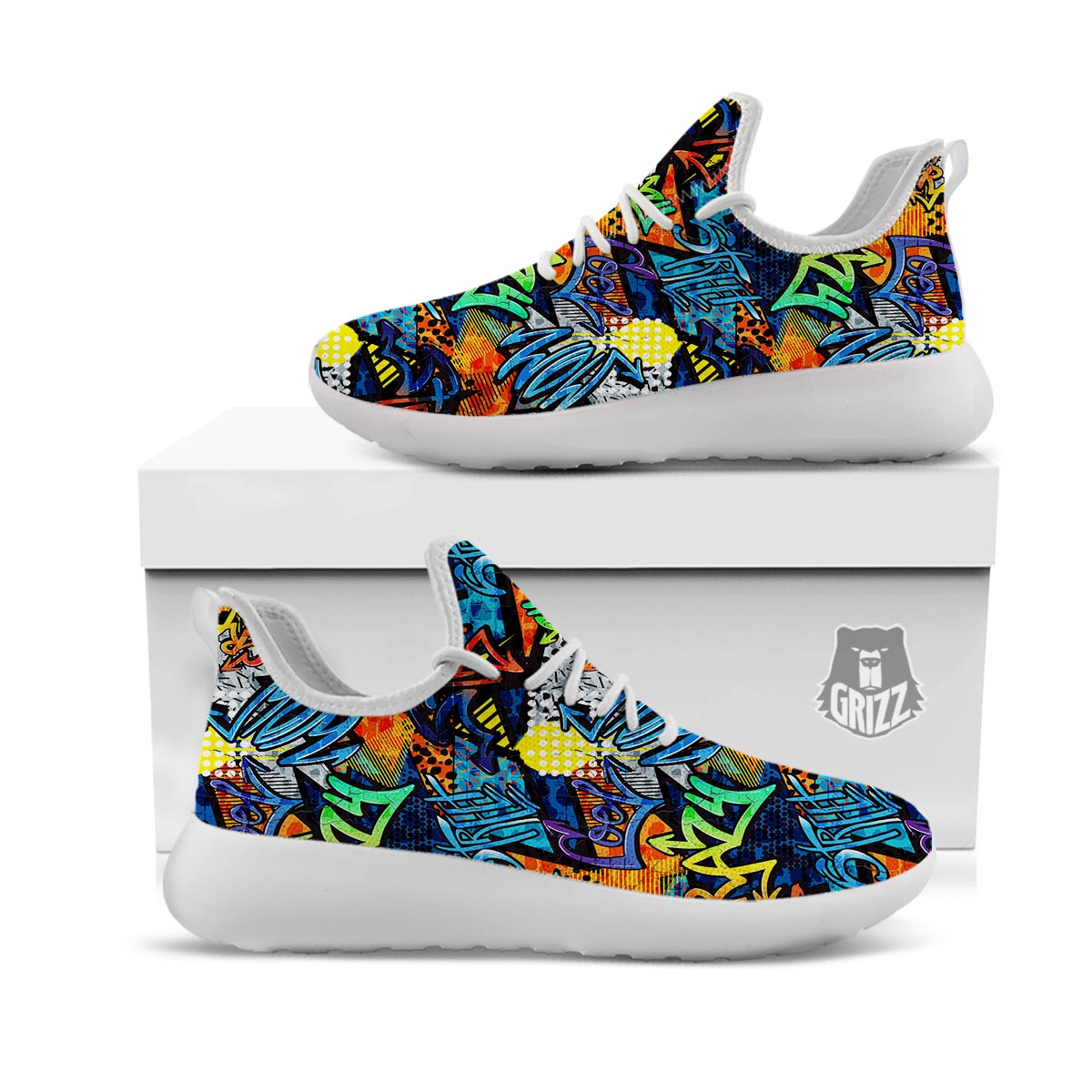 Graffiti Retro Print Pattern White Athletic Shoes-grizzshop