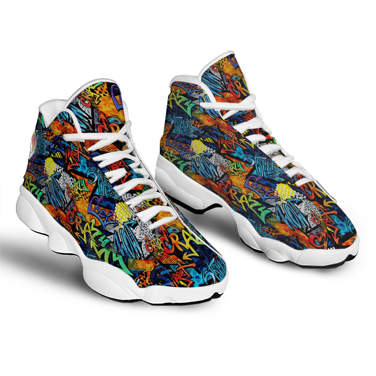 Graffiti Retro Print Pattern White Basketball Shoes-grizzshop