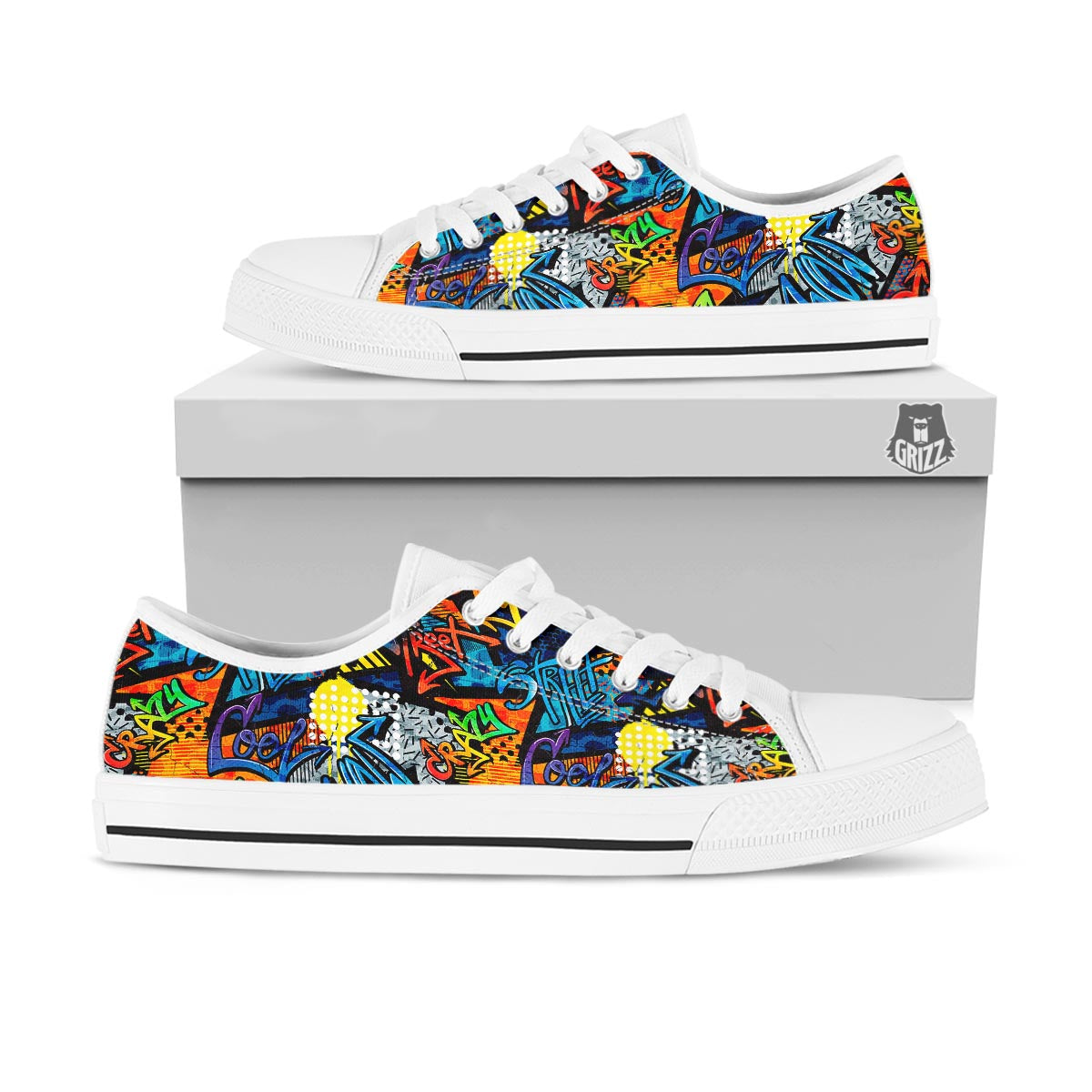 Graffiti Retro Print Pattern White Low Top Shoes-grizzshop