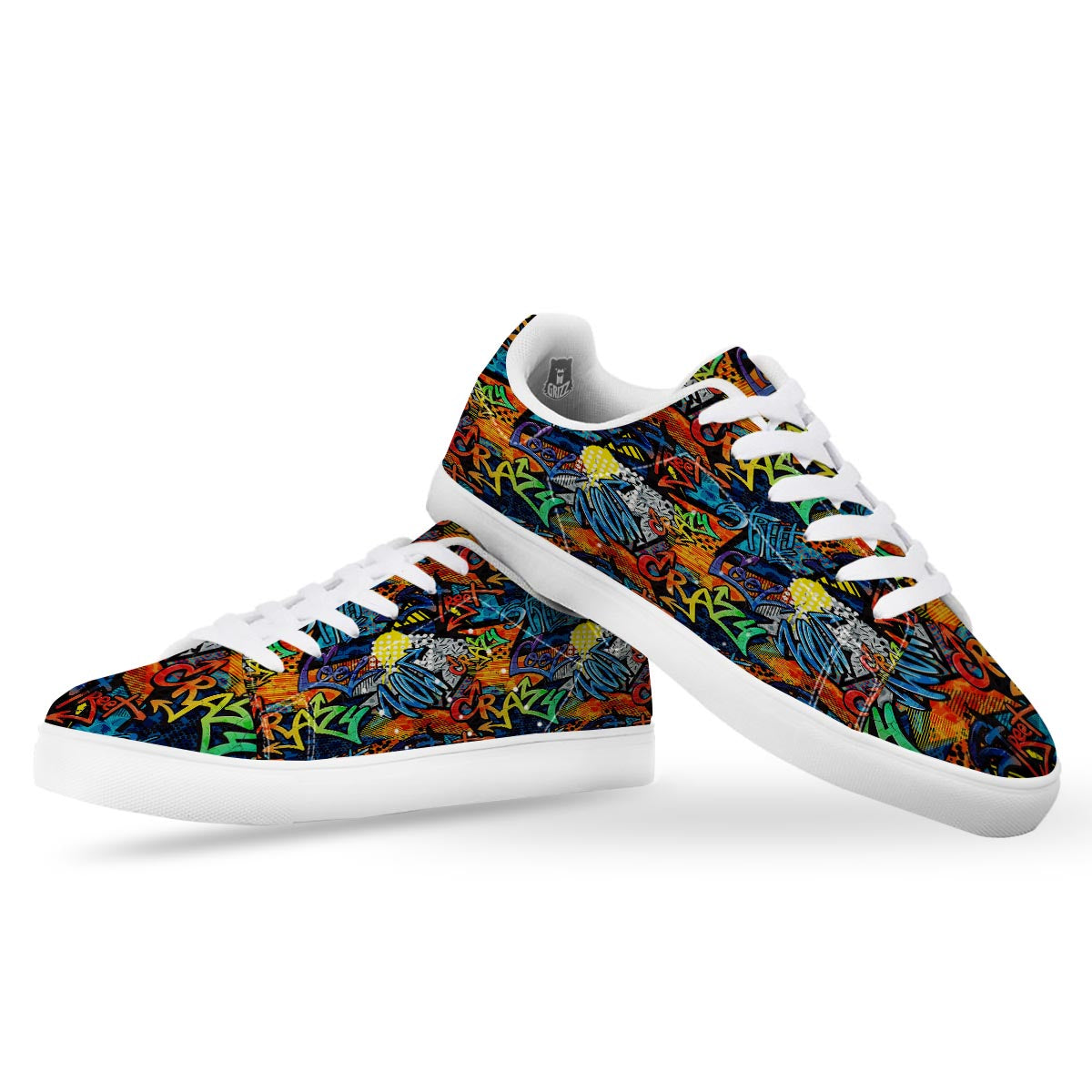Graffiti Retro Print Pattern White Low Top Sneakers-grizzshop