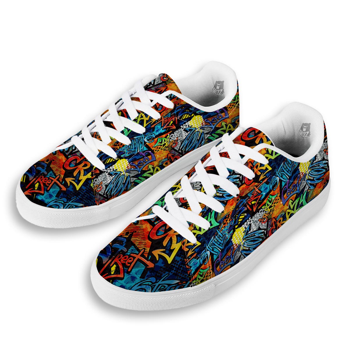 Graffiti Retro Print Pattern White Low Top Sneakers-grizzshop