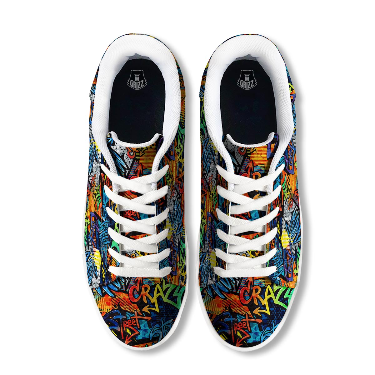 Graffiti Retro Print Pattern White Low Top Sneakers-grizzshop
