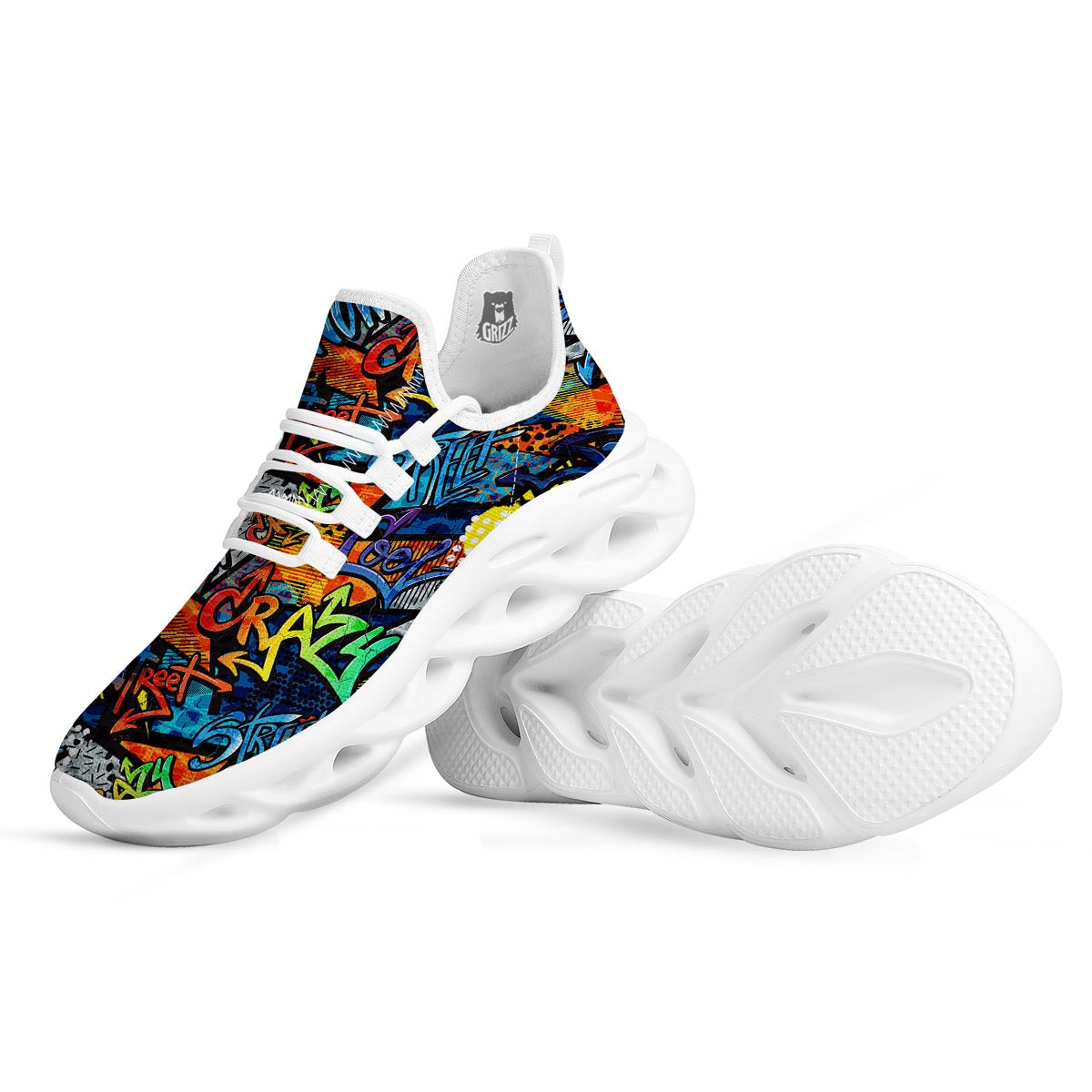 Graffiti Retro Print Pattern White Running Shoes-grizzshop