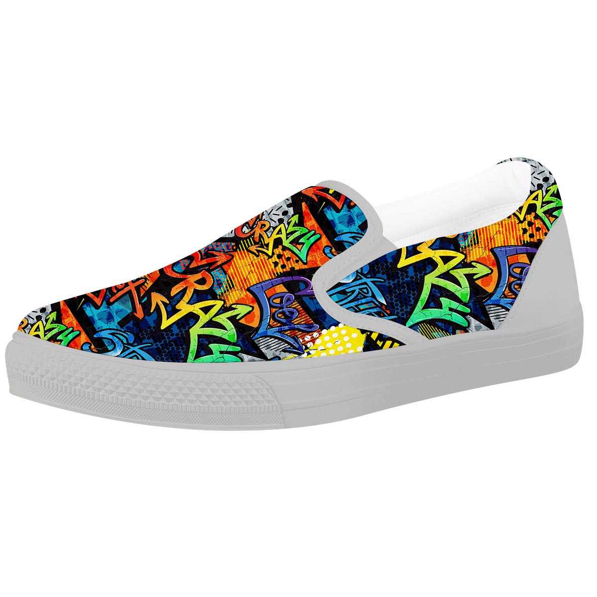 Graffiti Retro Print Pattern White Slip On Shoes-grizzshop