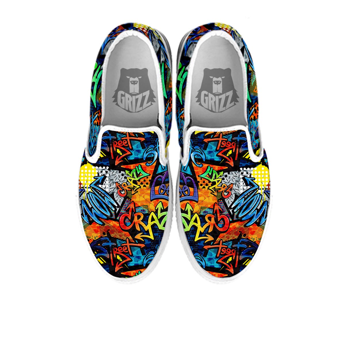 Graffiti Retro Print Pattern White Slip On Shoes-grizzshop