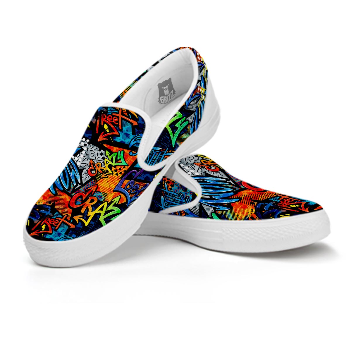 Graffiti Retro Print Pattern White Slip On Shoes-grizzshop