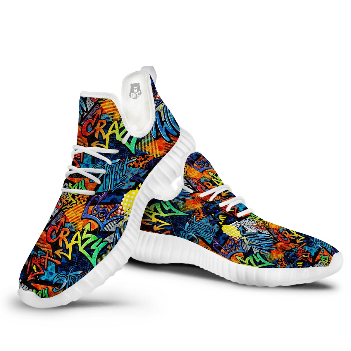 Graffiti Retro Print Pattern White Walking Shoes-grizzshop