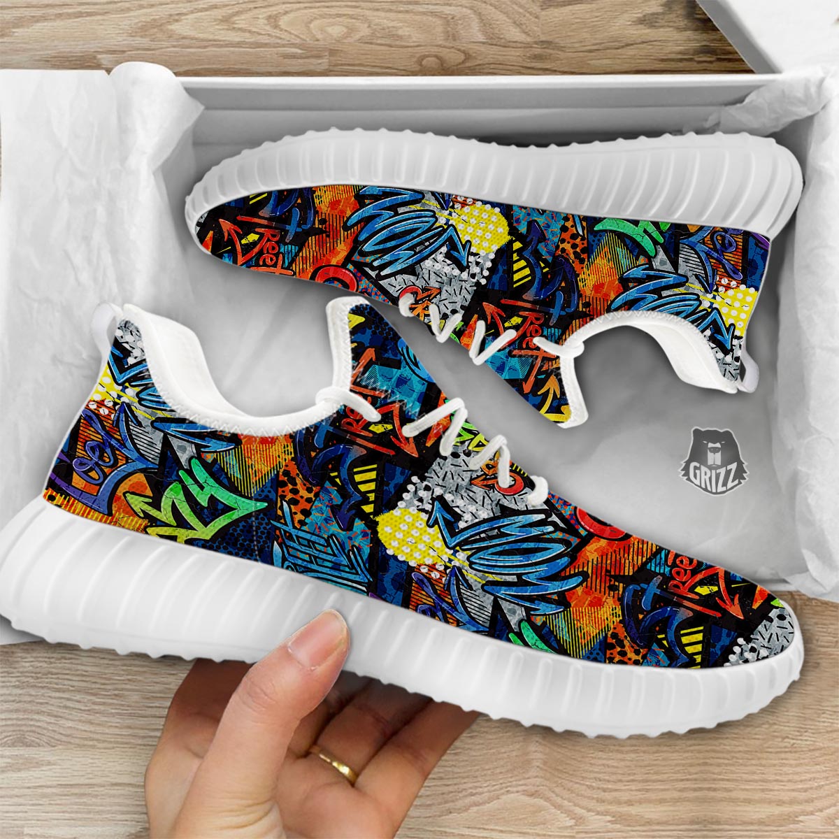 Graffiti Retro Print Pattern White Walking Shoes-grizzshop