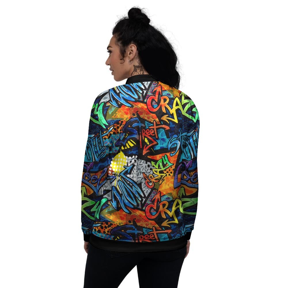 Graffiti Retro Print Pattern Women's Bomber Jacket-grizzshop