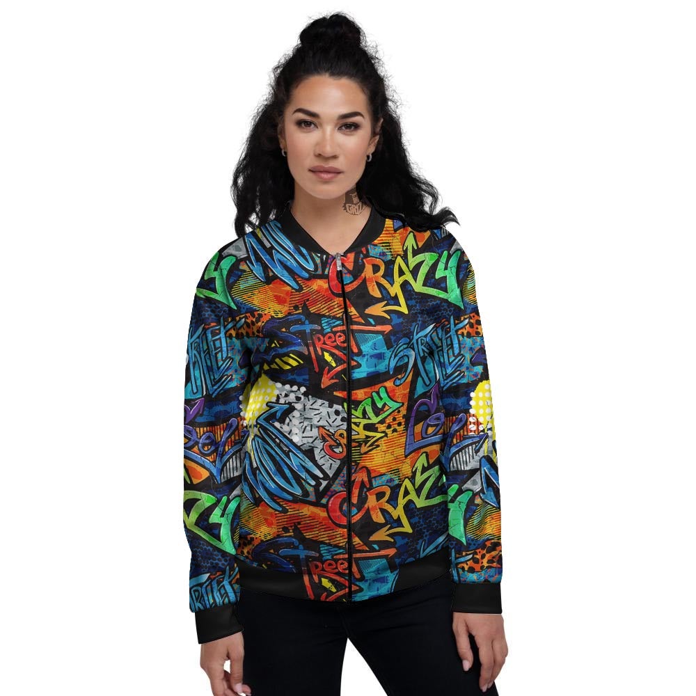 Graffiti Retro Print Pattern Women's Bomber Jacket-grizzshop