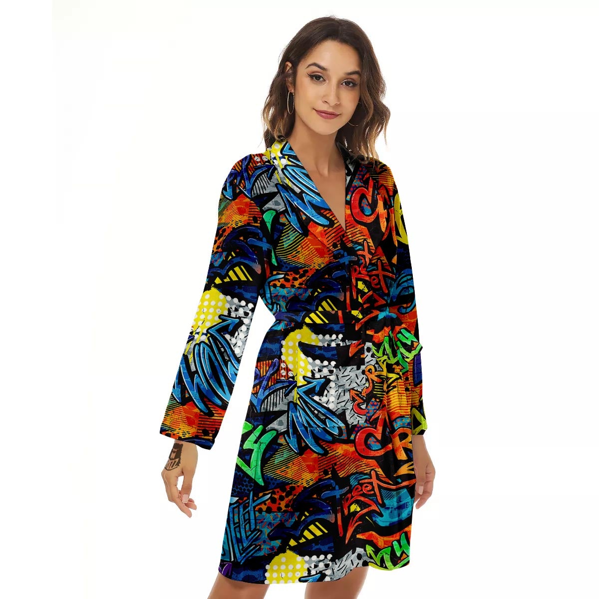 Graffiti Retro Print Pattern Women's Robe-grizzshop