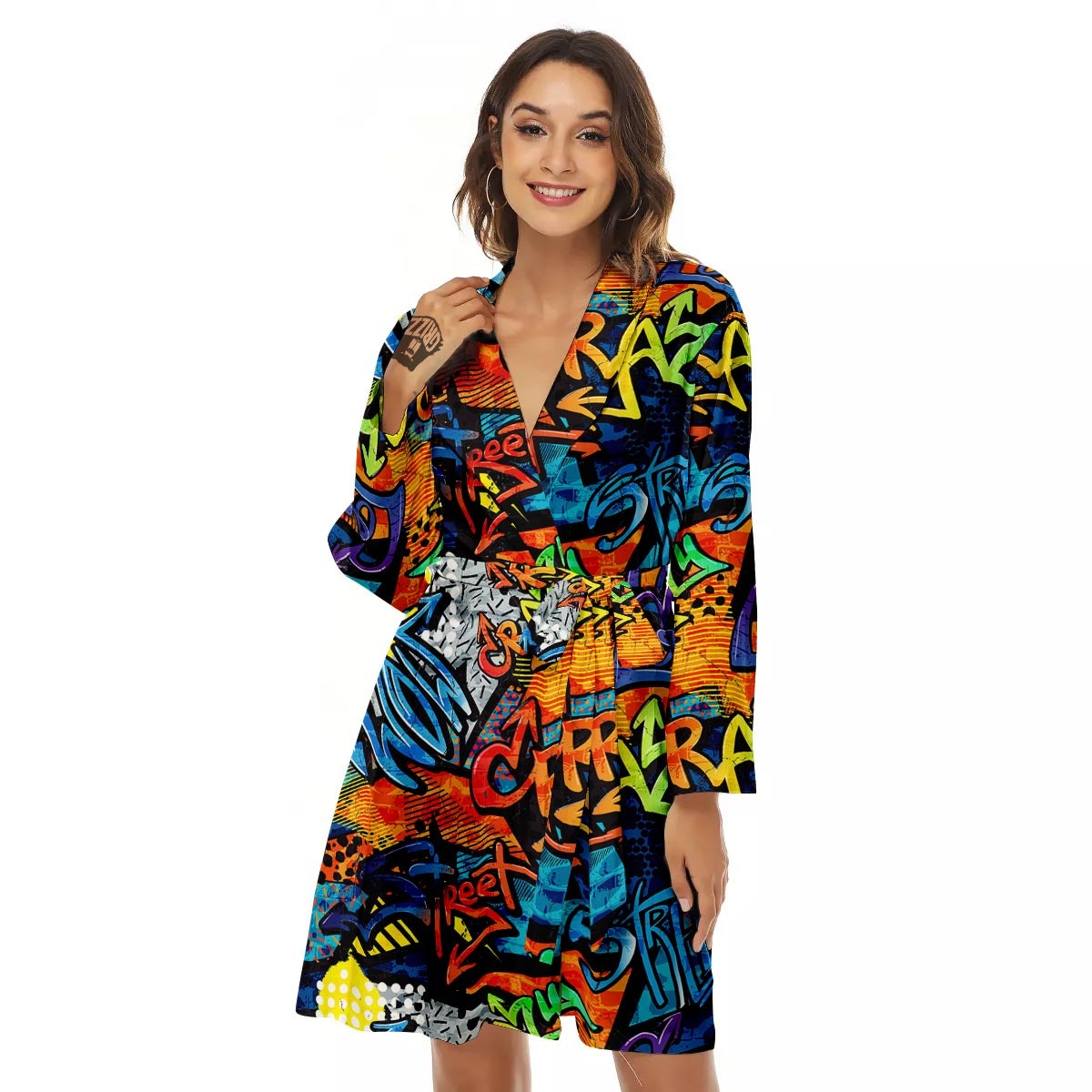 Graffiti Retro Print Pattern Women's Robe-grizzshop