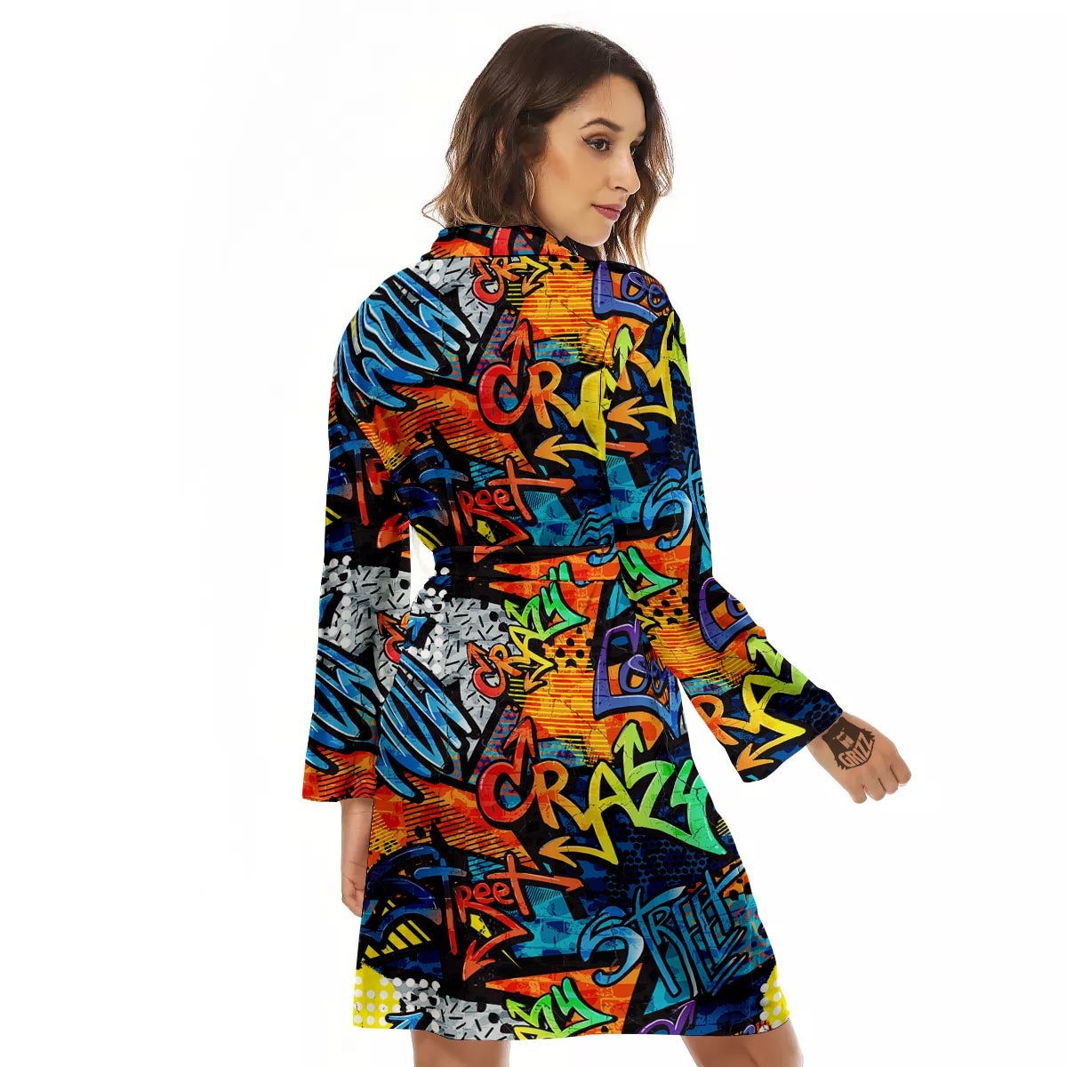 Graffiti Retro Print Pattern Women's Robe-grizzshop