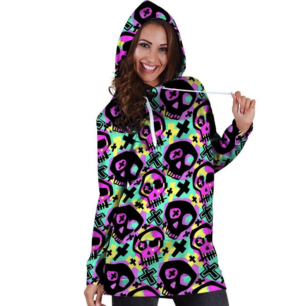 Graffiti Skull Hoodie Dress-grizzshop