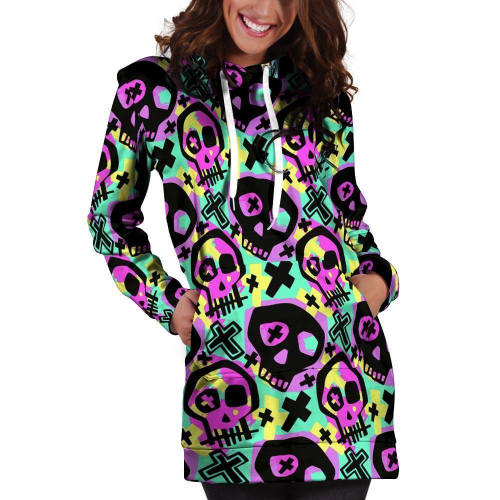 Graffiti Skull Hoodie Dress-grizzshop