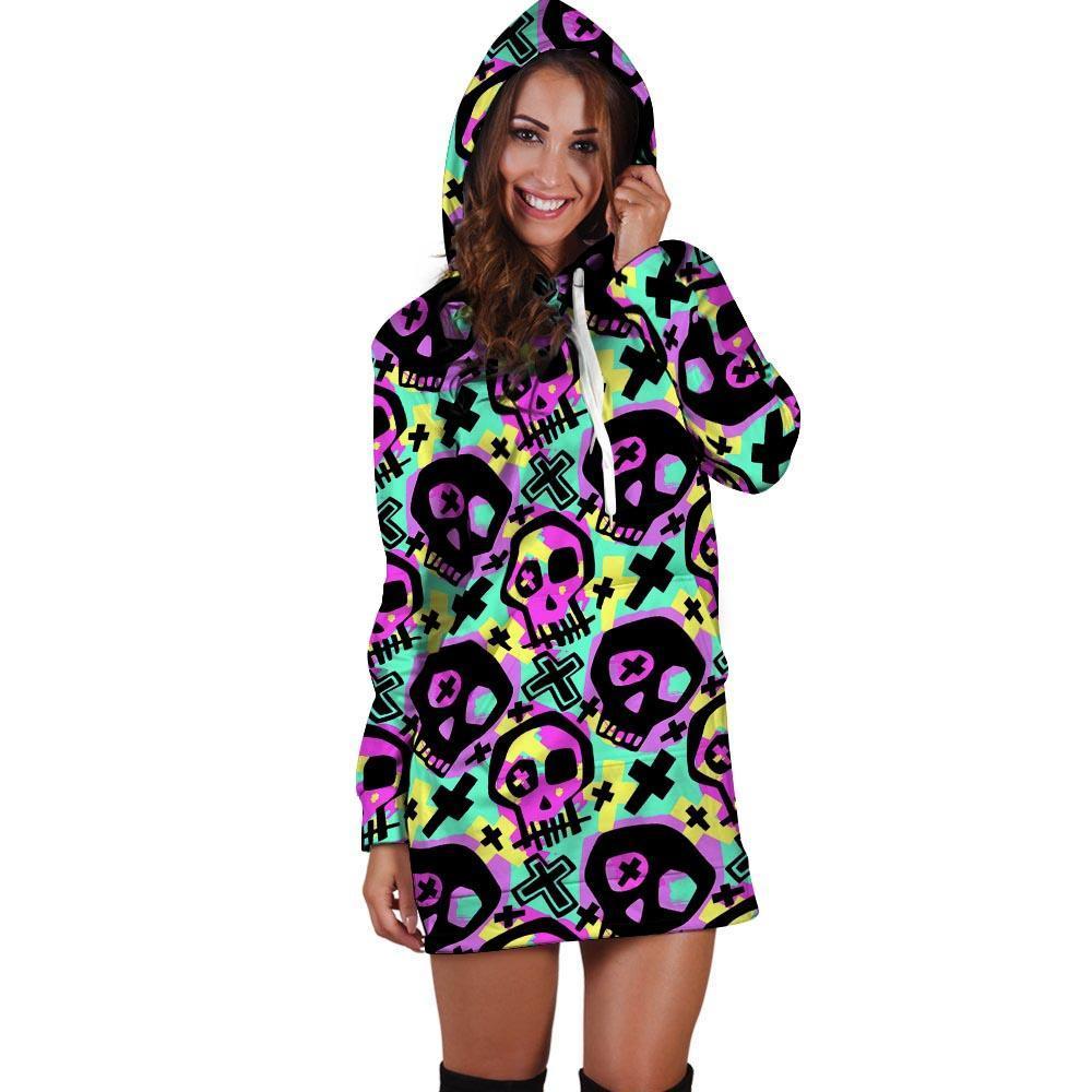 Graffiti Skull Hoodie Dress-grizzshop