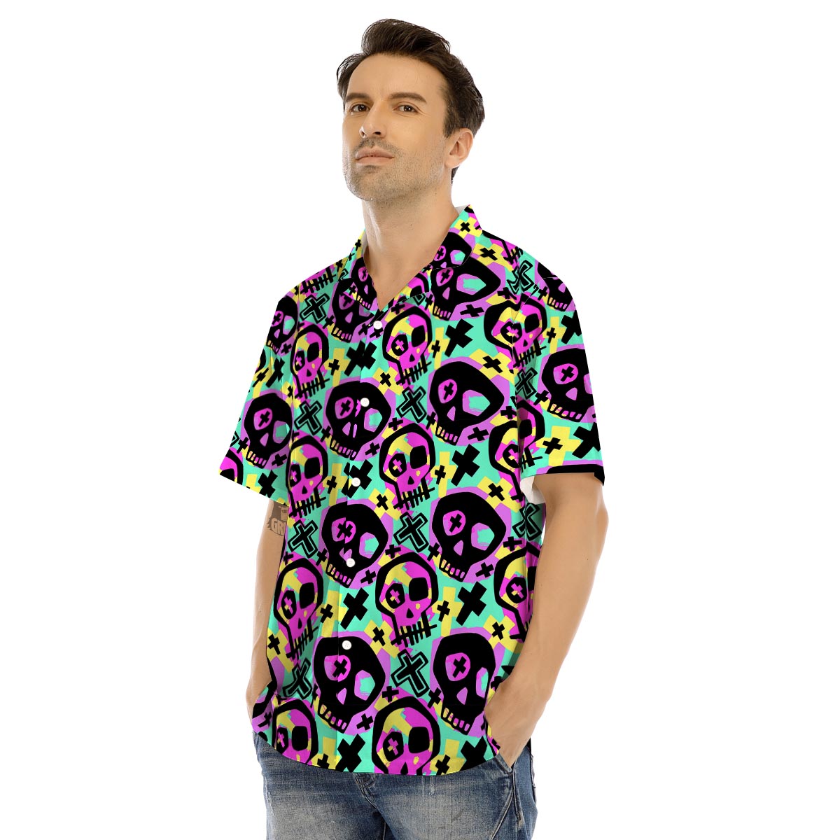 Graffiti Skull Men’s Hawaiian Shirt-grizzshop