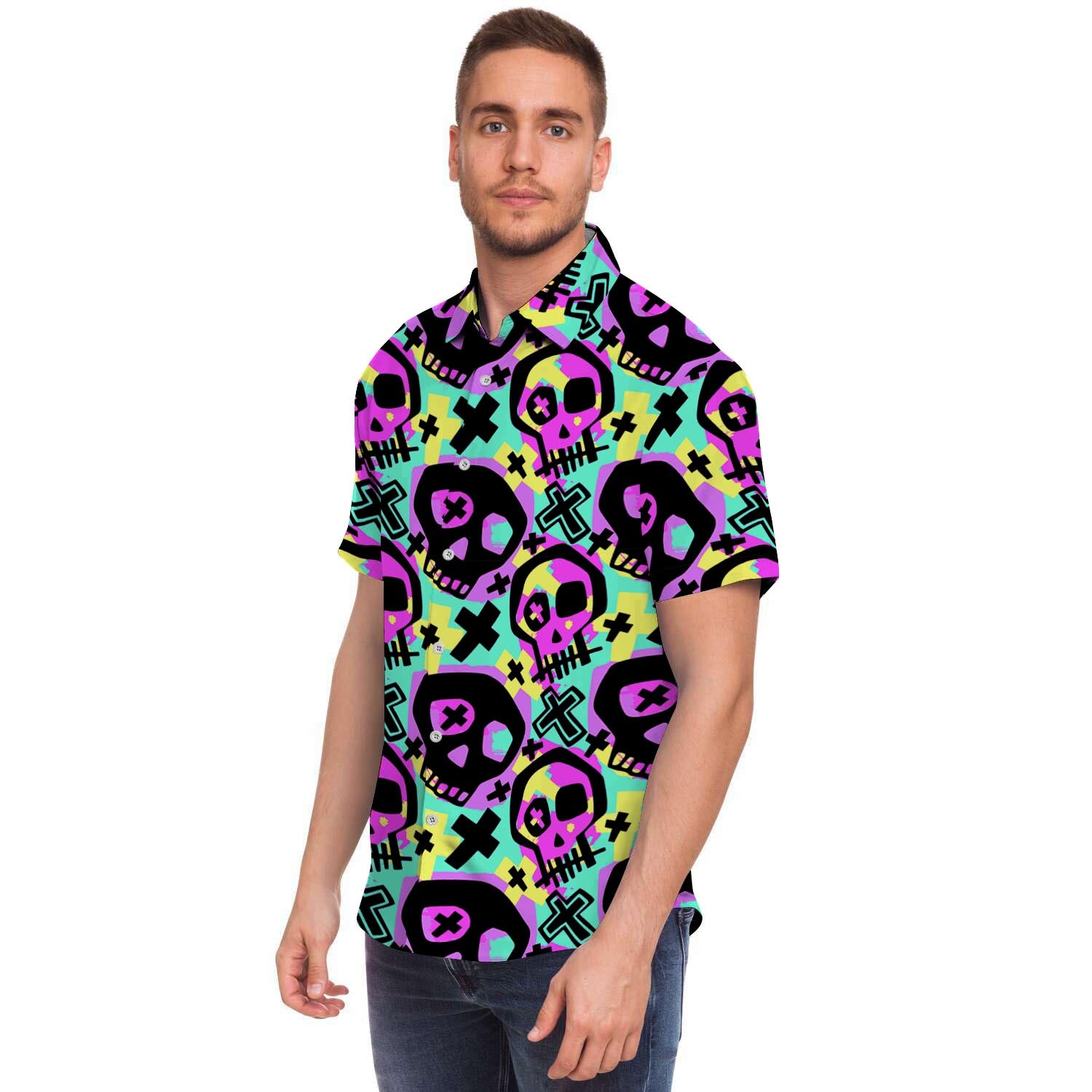 Graffiti Skull Men's Short Sleeve Shirt-grizzshop