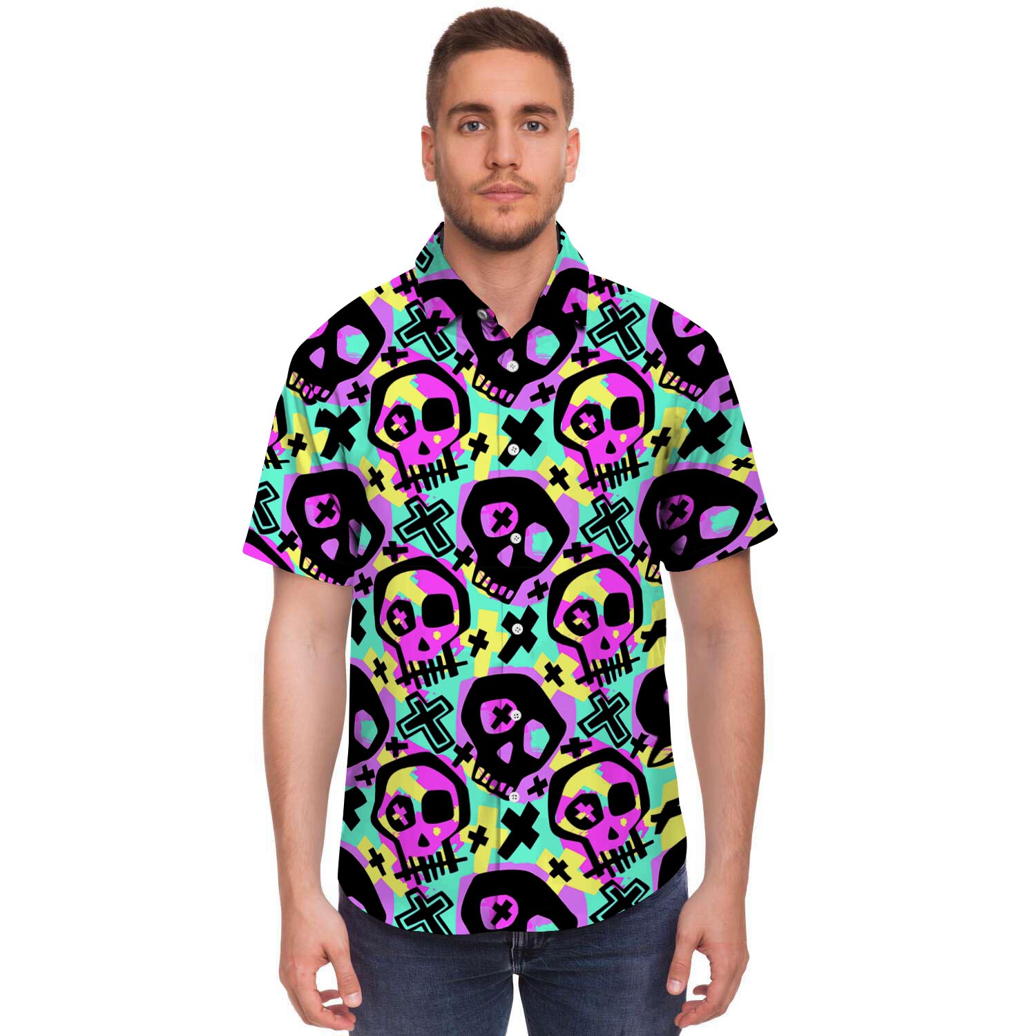 Graffiti Skull Men's Short Sleeve Shirt-grizzshop