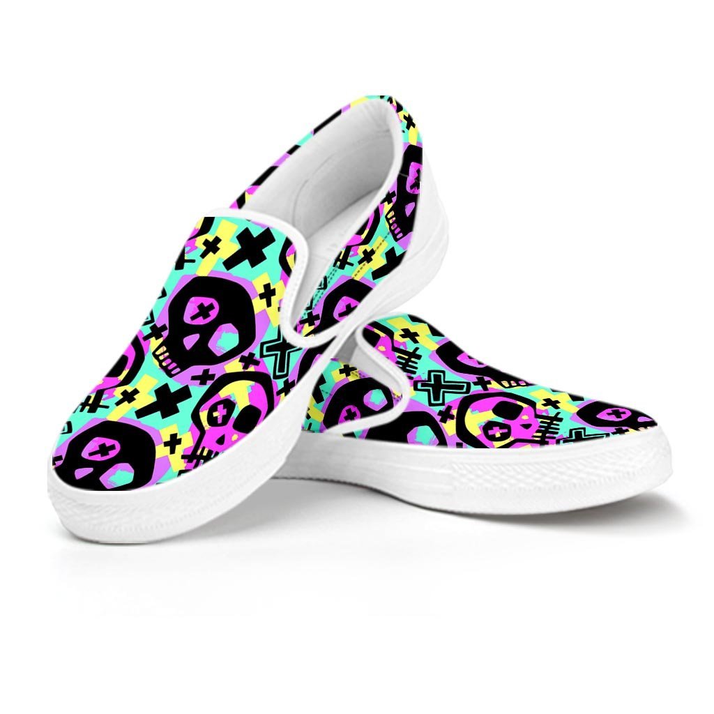 Graffiti Skull Men's Slip On Sneakers-grizzshop