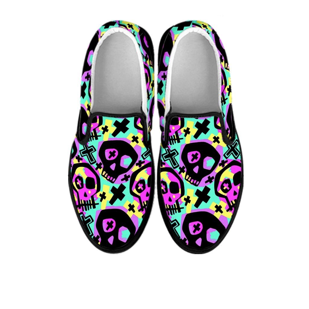 Graffiti Skull Men's Slip On Sneakers-grizzshop