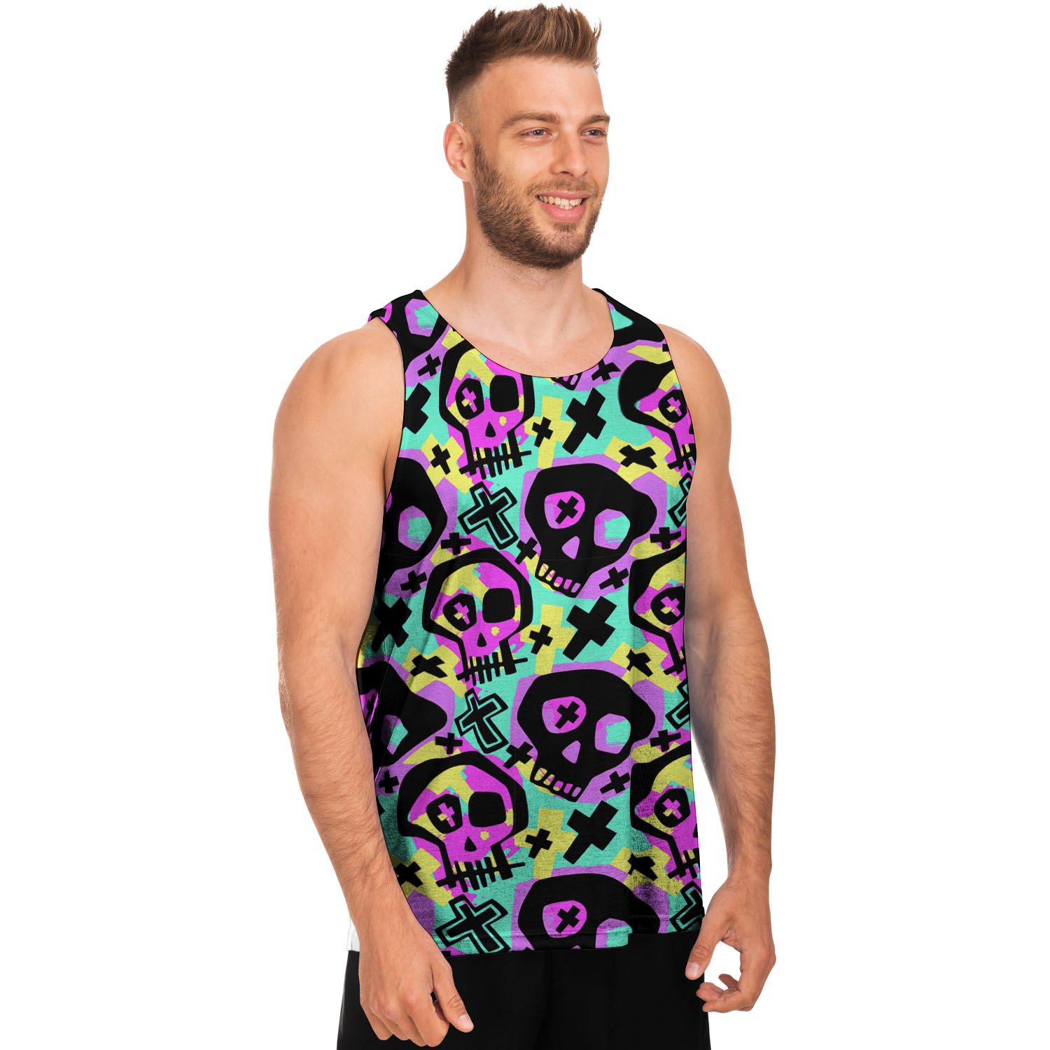 Graffiti Skull Men's Tank Tops-grizzshop