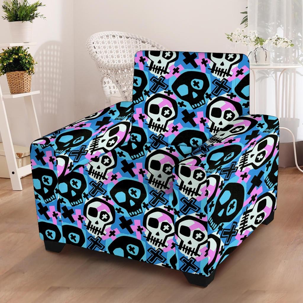 Graffiti Skull Print Armchair Cover-grizzshop