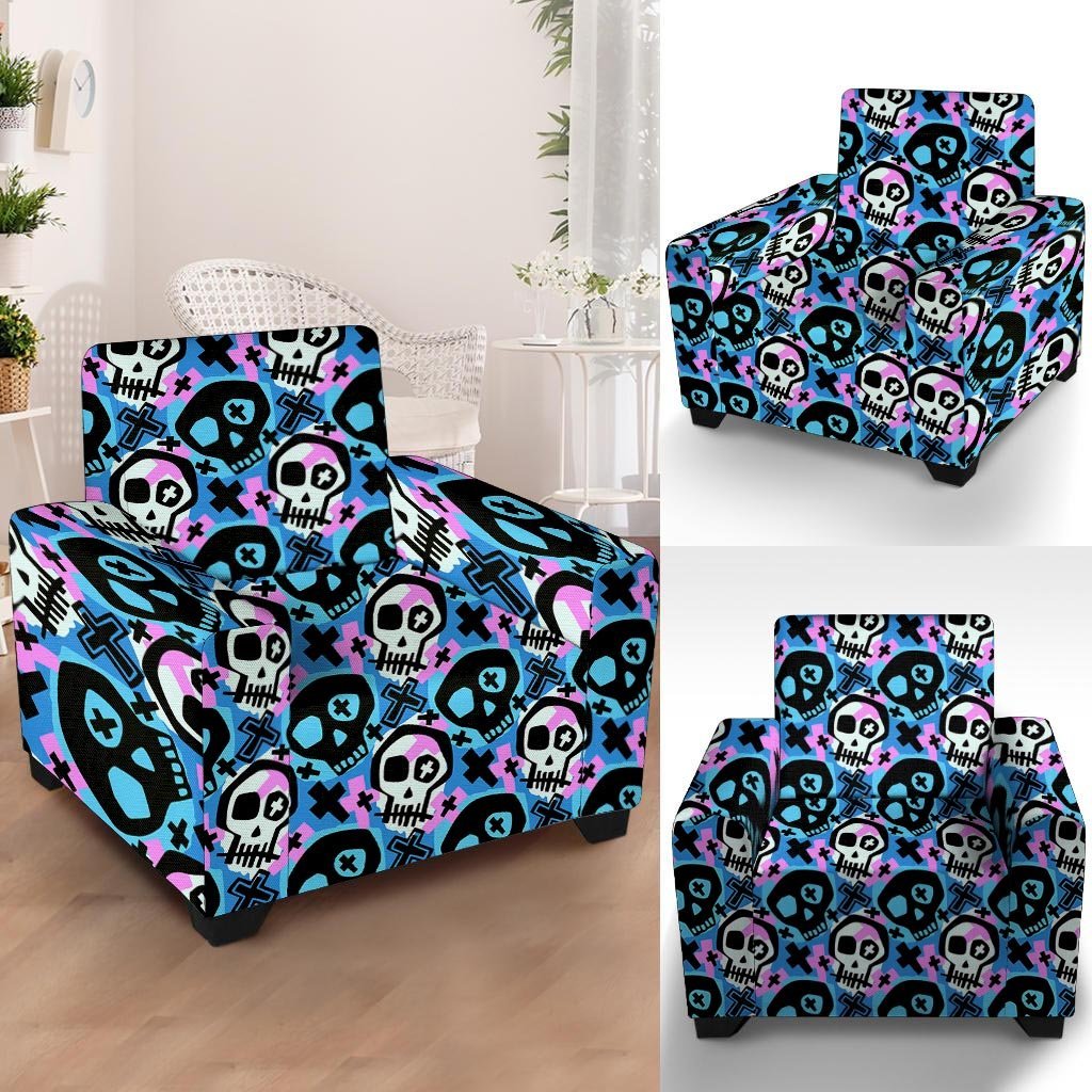 Graffiti Skull Print Armchair Cover-grizzshop